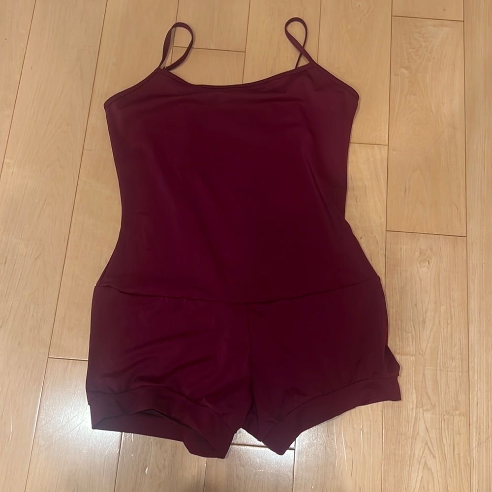 Balera Large Maroon Spaghetti Strap Leotard with Attached Shorts